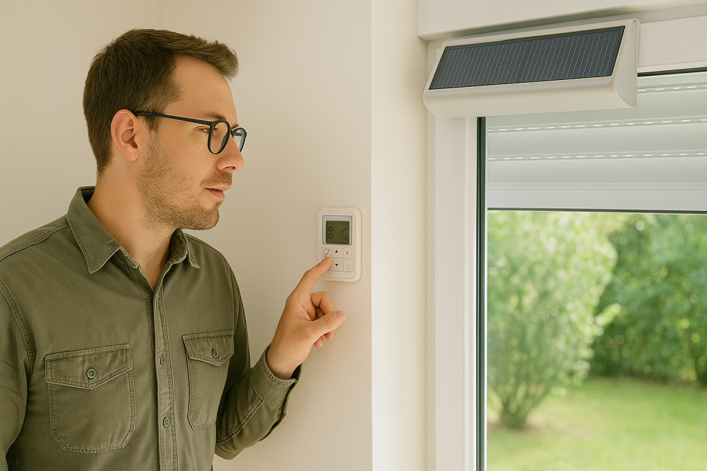 Réglage d’un volet roulant solaire avec un panneau de commande mural