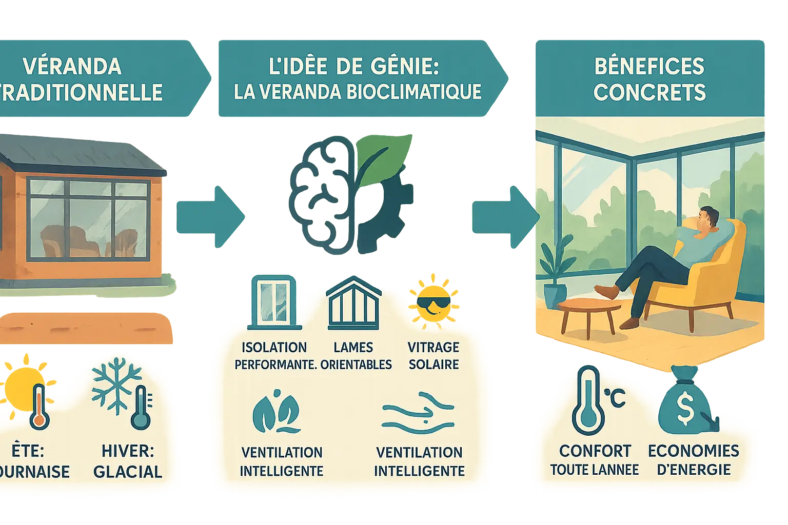 <strong>Véranda bioclimatique moderne</strong> avec toiture vitrée et végétation