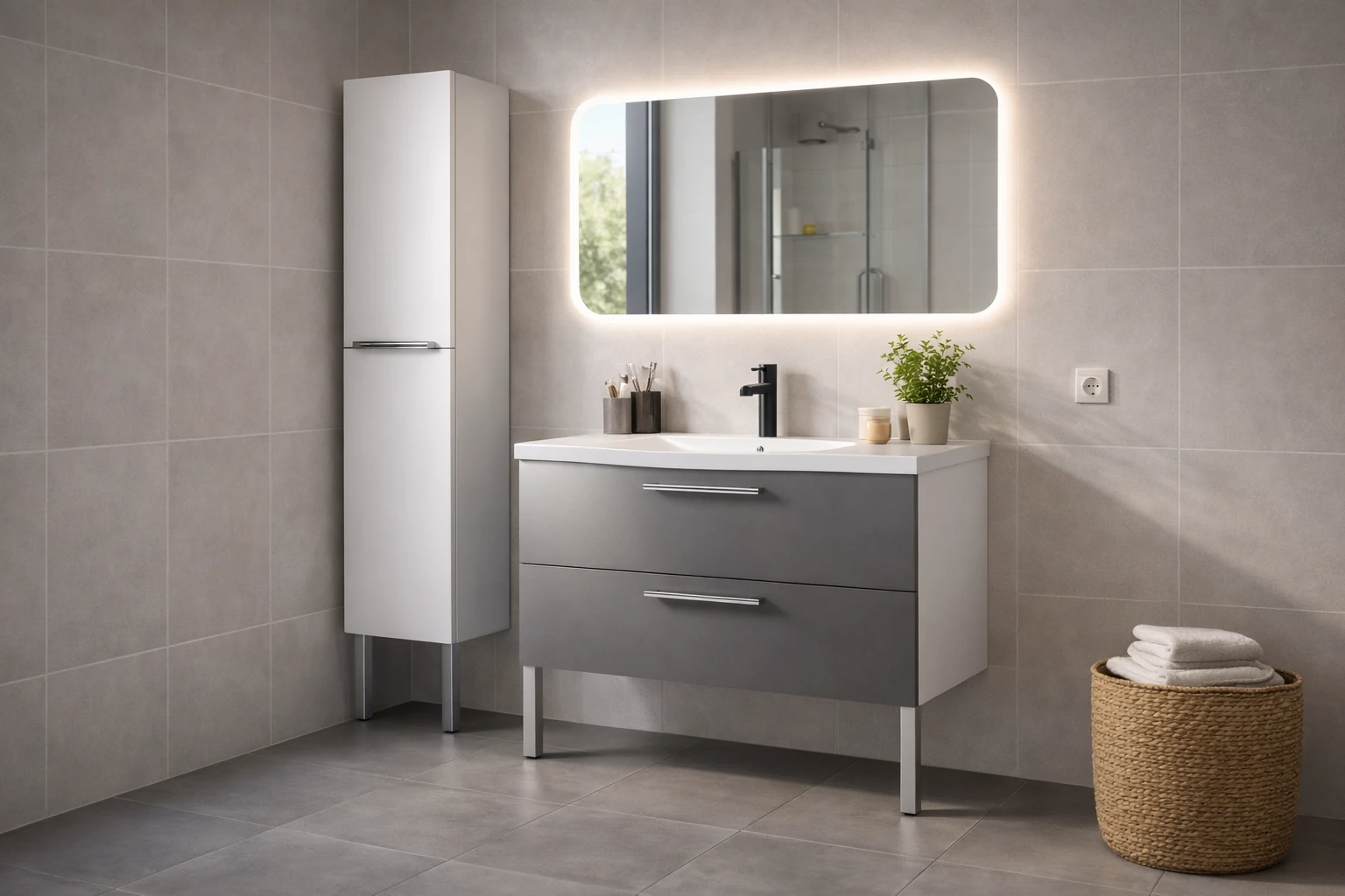 Meuble de salle de bain avec rangements et vasque