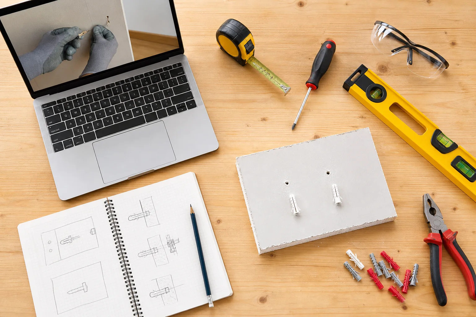 Outils et ordinateur pour poser des chevilles murales
