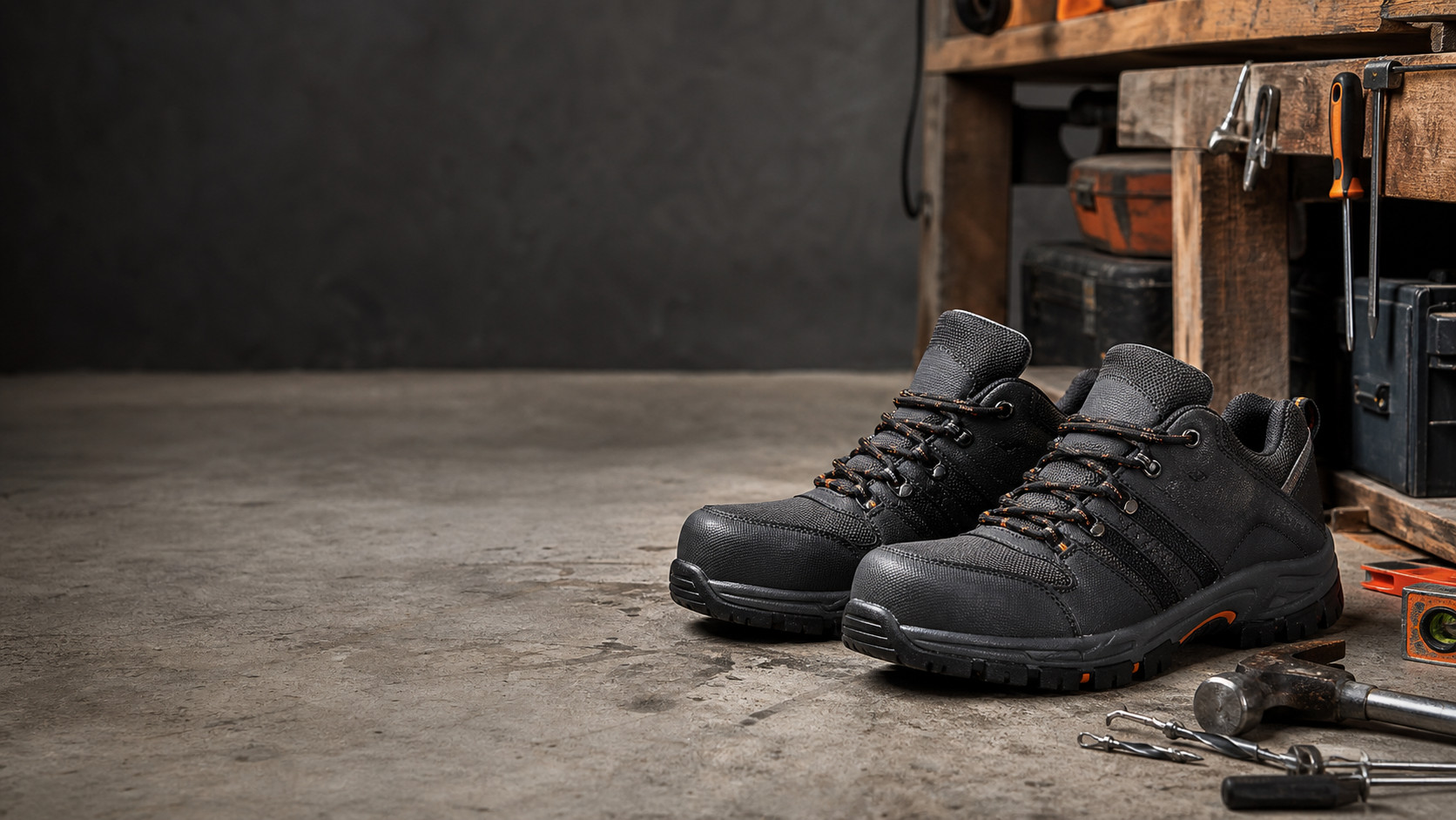Paire de chaussures de sécurité dans un atelier